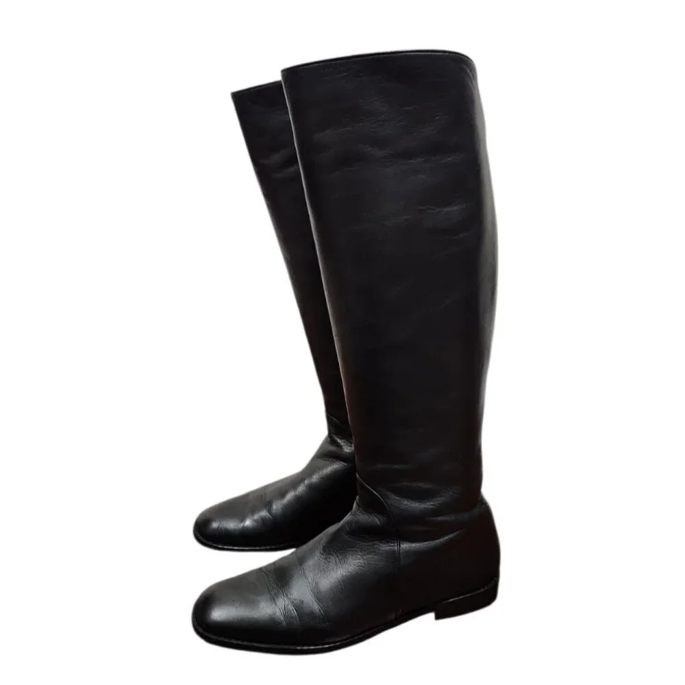 Stuart Weitzman Black Leather Knee High Riding Boots Side Zip Size 7.5 M